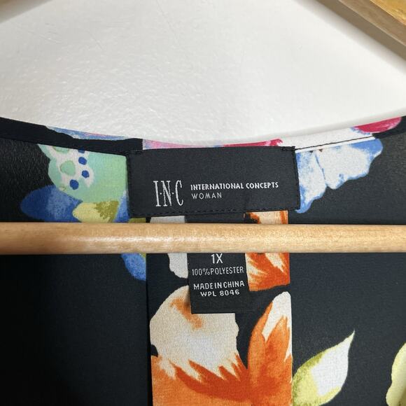 Butterfly Floral Print Top Womens Size 1X Flare Sleeve Chiffon Colorful Nature - Picture 4 of 6